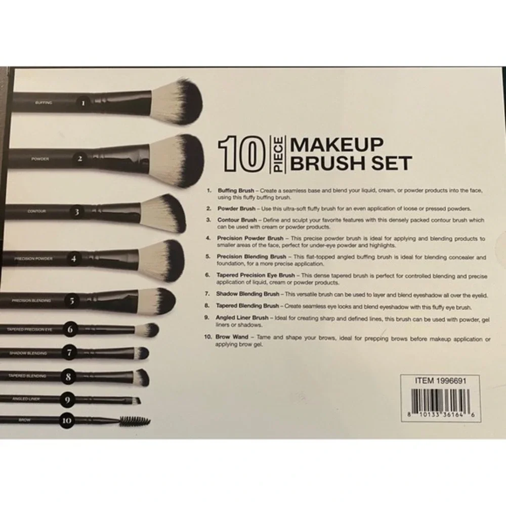 XII Collective 10 Piece Makeup Brush Set Black Professional Face Eye Tools